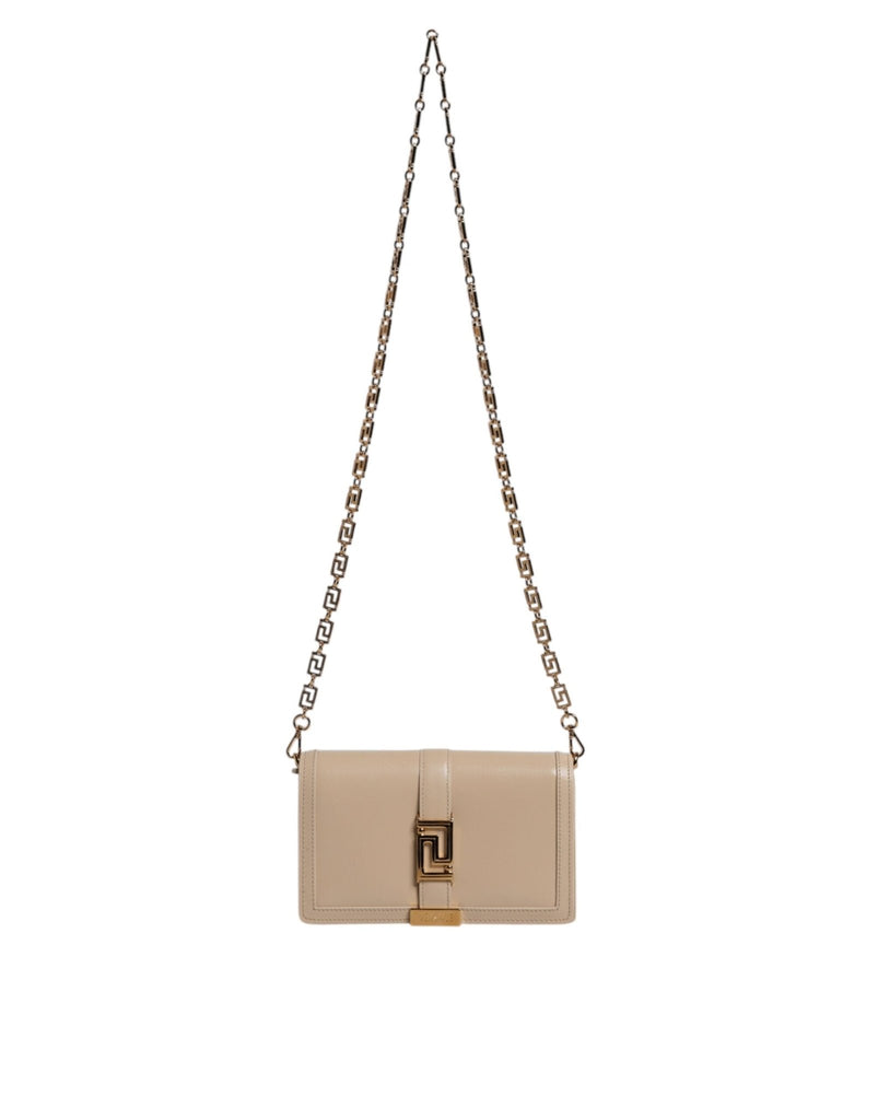 Versace Beige Gold Chain Calf Leather Wallet Crossbody Bag - Beyzy Store - Versace