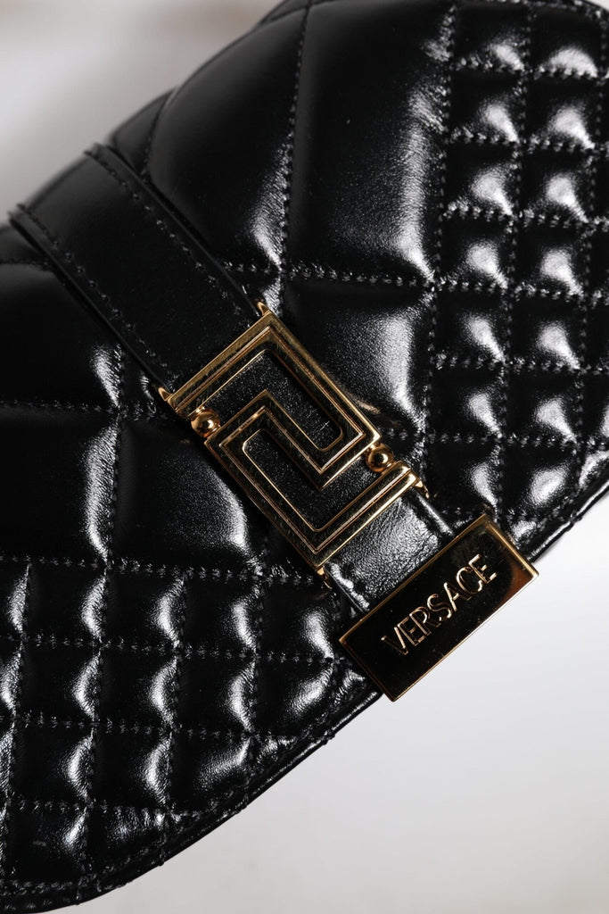 Versace Black Calf Leather Quilted Shoulder Strap Bag - Beyzy Store - Versace