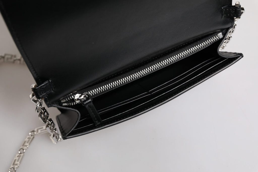 Versace Black Calfskin Leather Chain Strap Shoulder Crossbody Bag - Beyzy Store - Versace