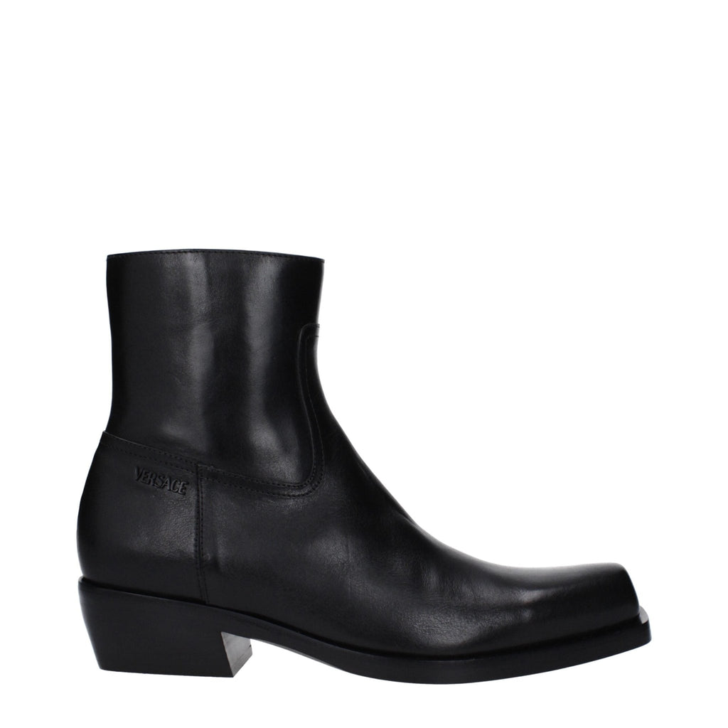 Versace Black Leather Ankle Boots - Beyzy Store - Versace