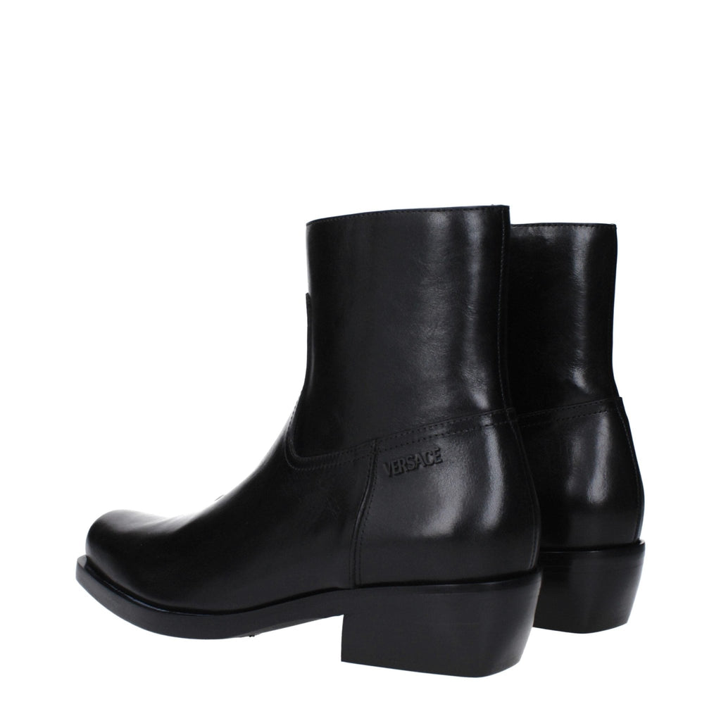 Versace Black Leather Ankle Boots - Beyzy Store - Versace