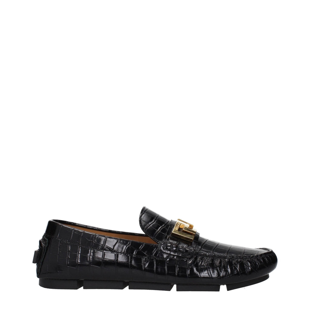 Versace Black Leather Slip - On Loafers - Beyzy Store - Versace