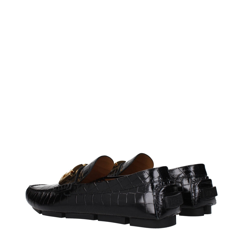Versace Black Leather Slip - On Loafers - Beyzy Store - Versace
