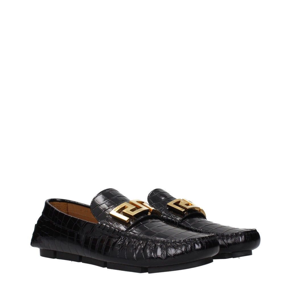 Versace Black Leather Slip - On Loafers - Beyzy Store - Versace