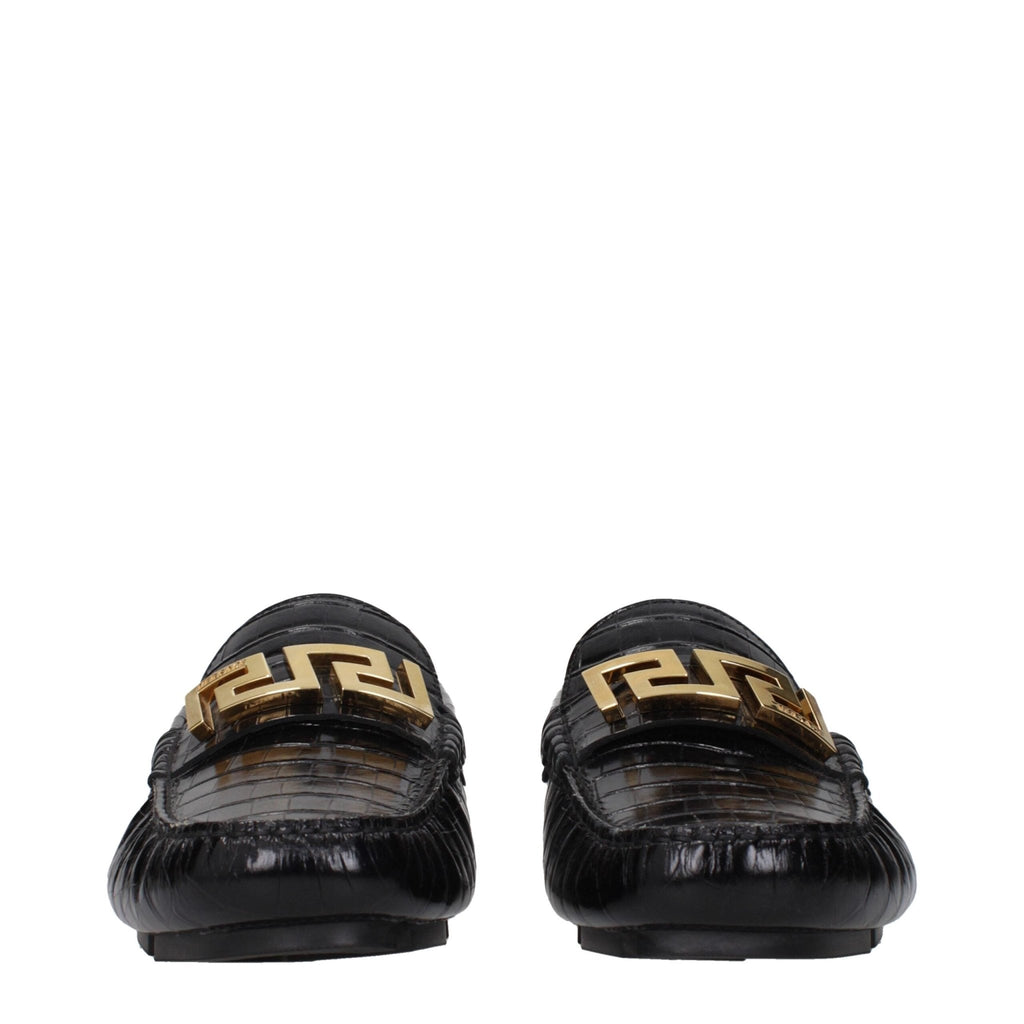 Versace Black Leather Slip - On Loafers - Beyzy Store - Versace