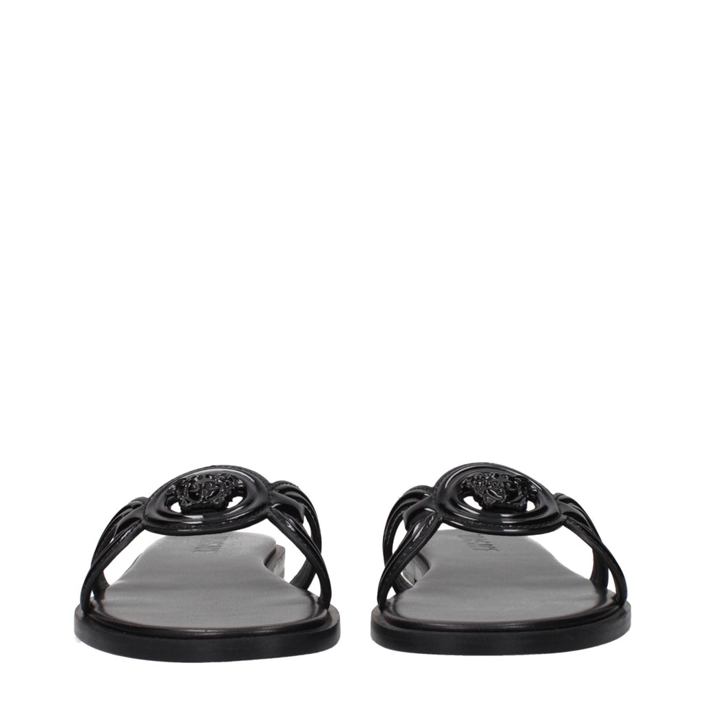 Versace Black Leather Slippers Sandals - Beyzy Store - Versace