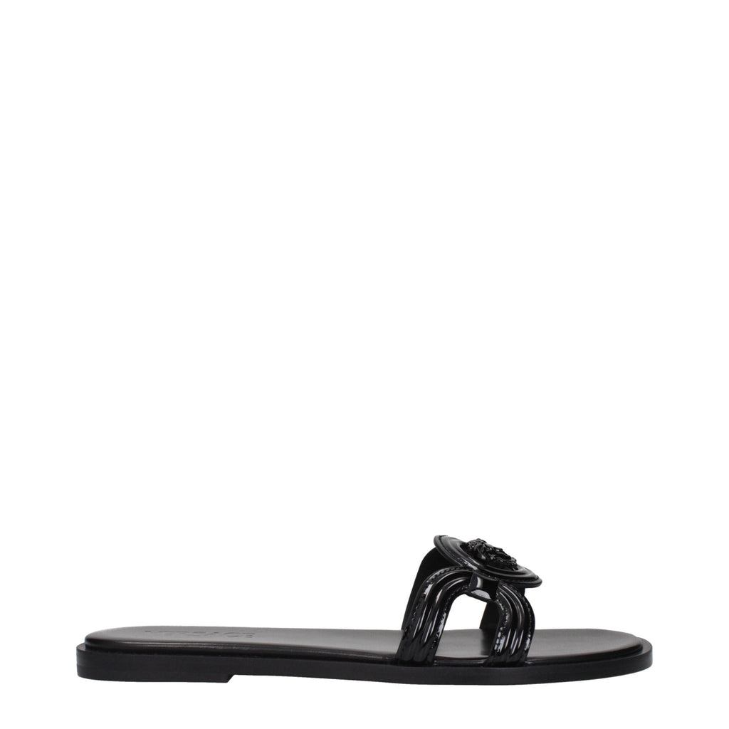 Versace Black Leather Slippers Sandals - Beyzy Store - Versace