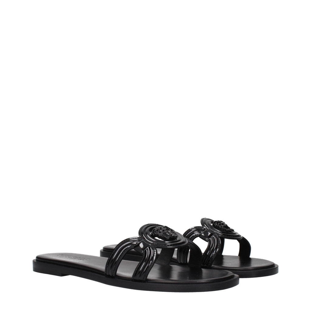 Versace Black Leather Slippers Sandals - Beyzy Store - Versace