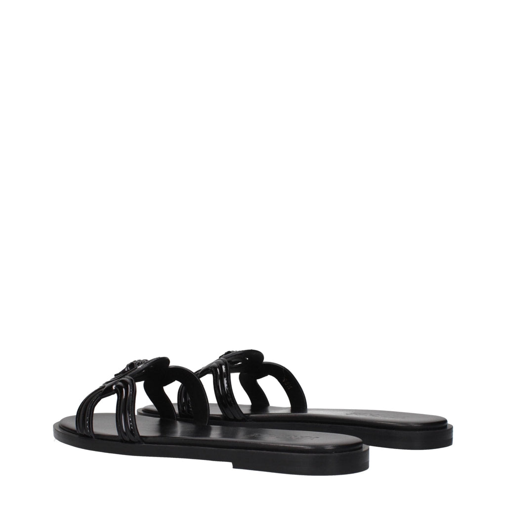 Versace Black Leather Slippers Sandals - Beyzy Store - Versace