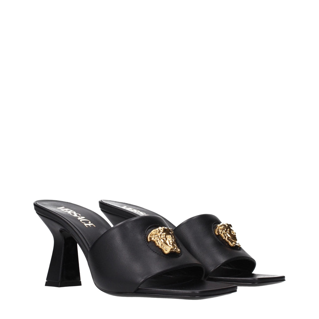 Versace Black Leather Stiletto Heels Sandals - Beyzy Store - Versace