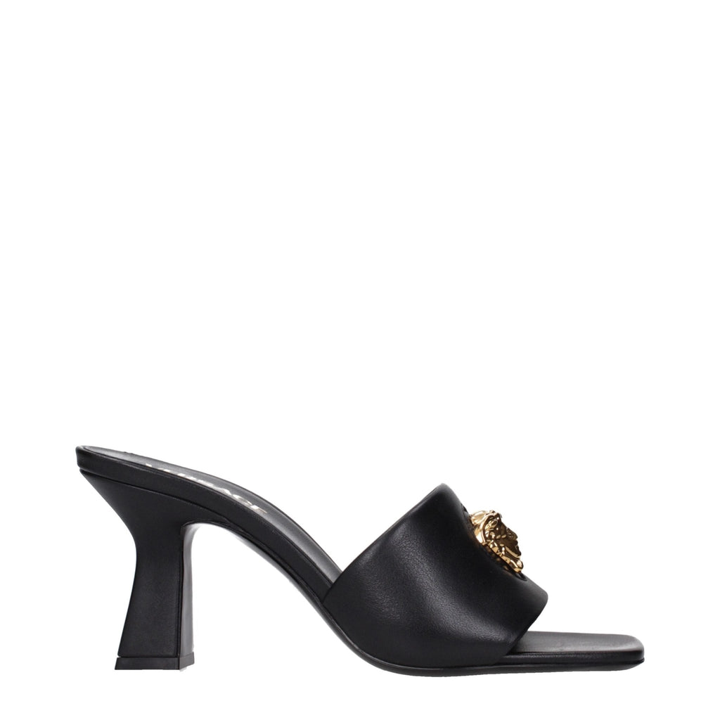 Versace Black Leather Stiletto Heels Sandals - Beyzy Store - Versace
