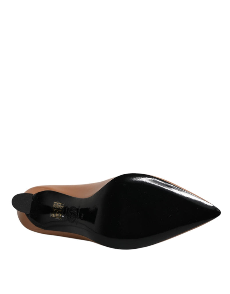 Versace Brown Leather Logo Plaque High Heels Pumps Shoes - Beyzy Store - Versace